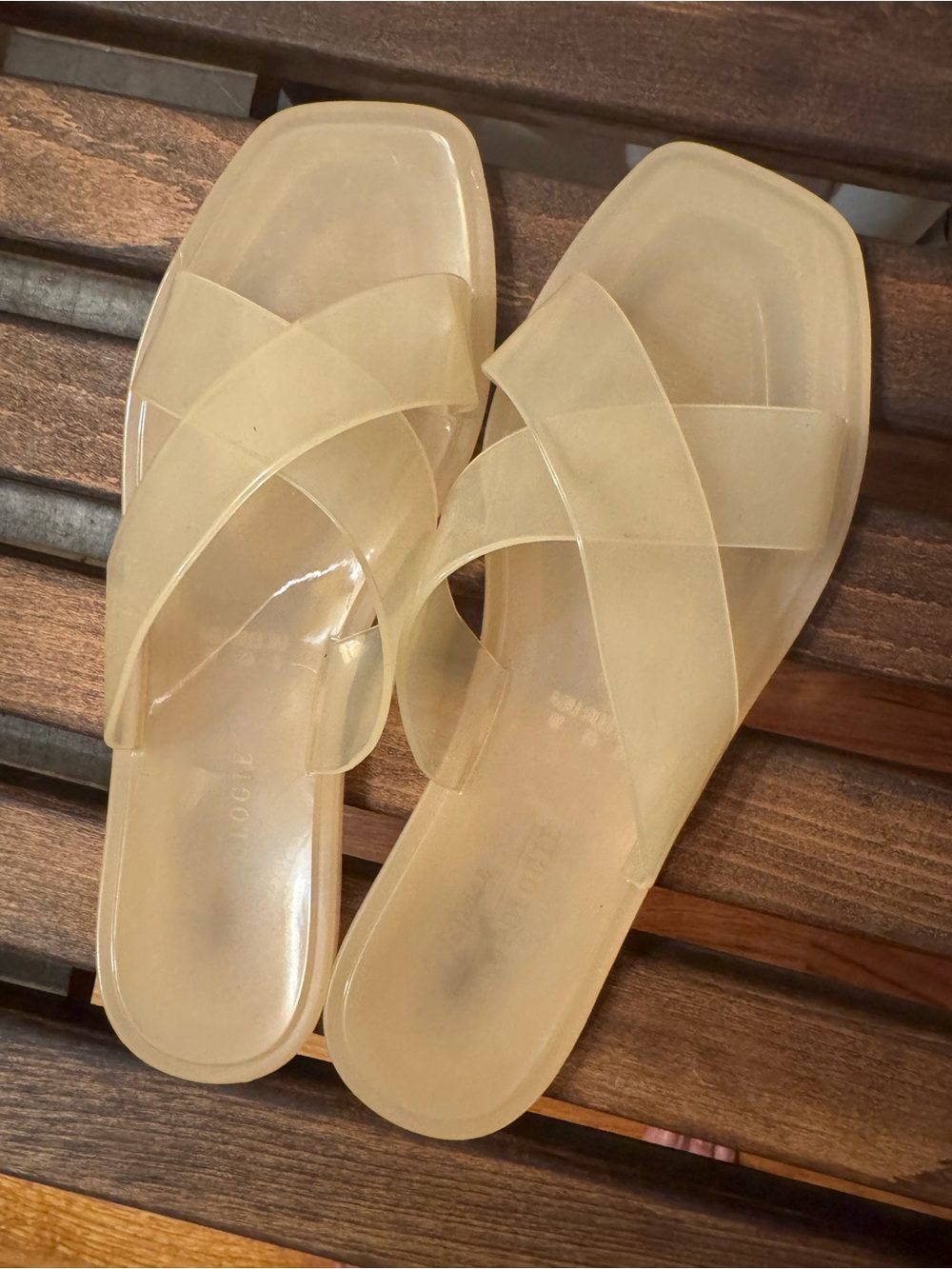 Anthropologie Women's Sheer Crisscross Slide Jelly Sandals Pale Pink Nude Sz 10